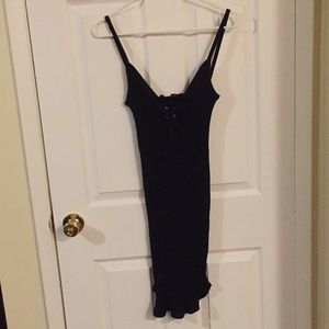 Ribbed bodycon black knit dress